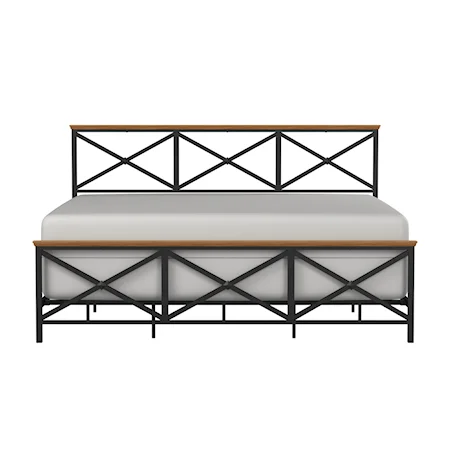 Ashford Triple X Design Metal King Bed with Wood Accent