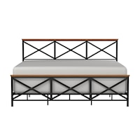 Ashford Triple X Design Metal King Bed with Wood Accent