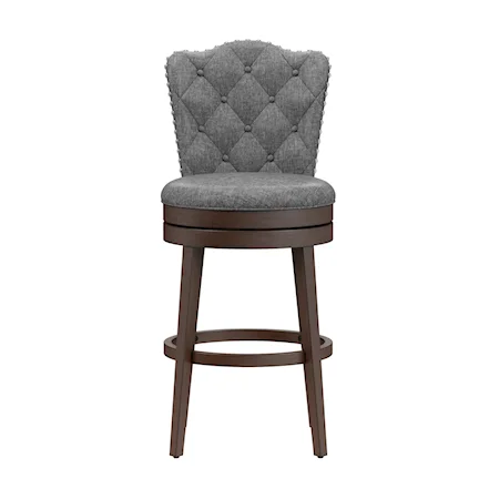 Wood Bar Height Swivel Stool with Tufted Back and Nail Head