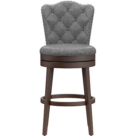 Wood Bar Height Swivel Stool with Tufted Back and Nail Head