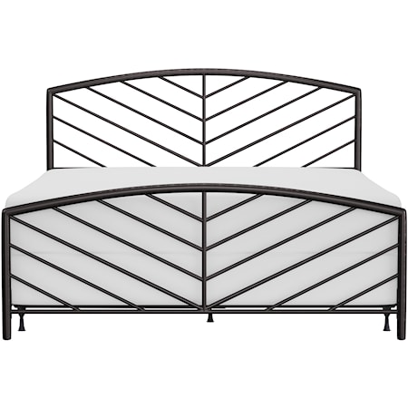 Metal King Size Bed with Arched Chevron Spindle Design