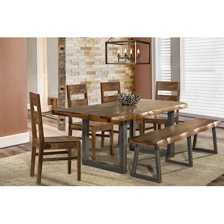 Emerson 6 Piece Rectangle Dining Set with One Bench and Four Wood Chairs