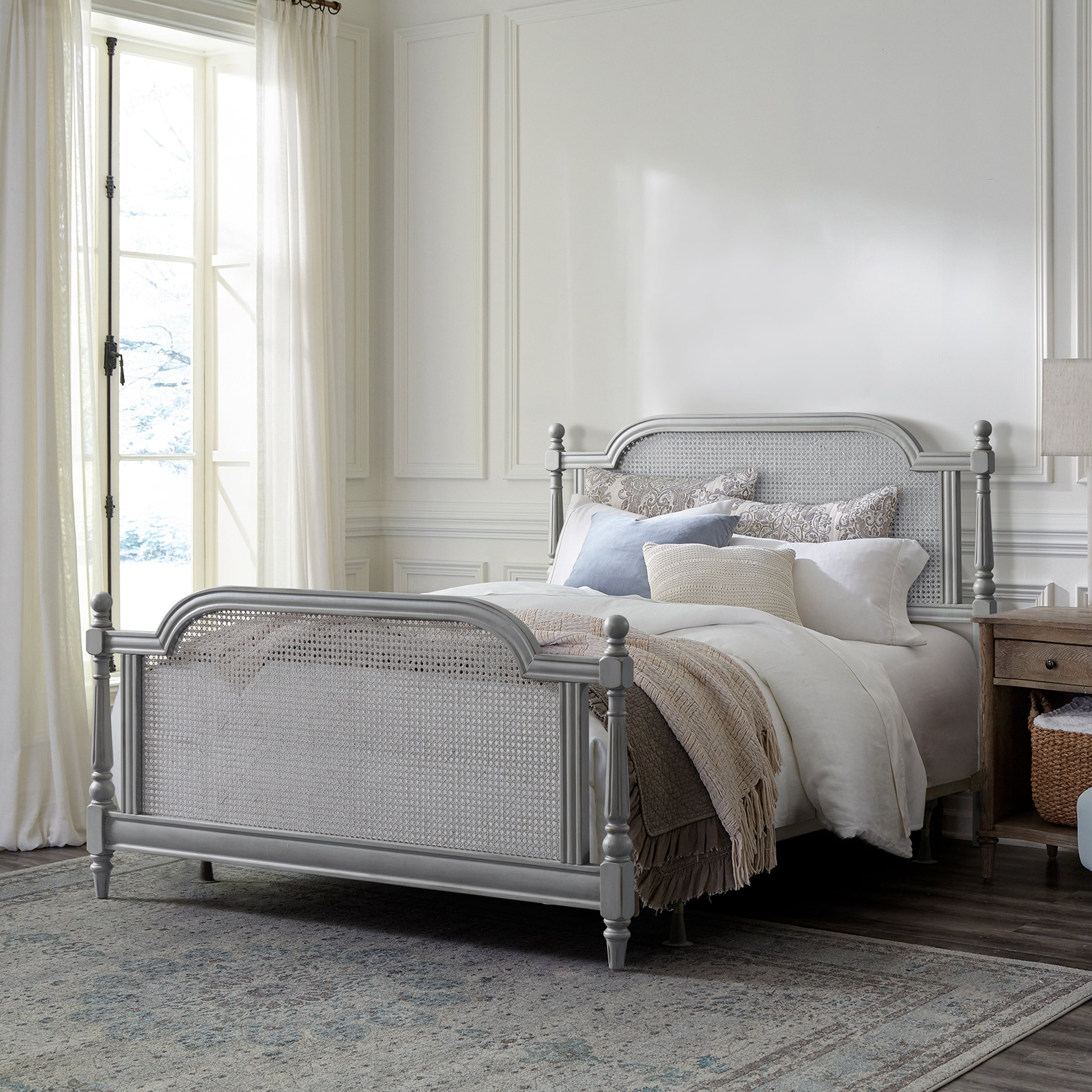 Hillsdale Melanie 2223BQR Melanie Wood and Cane Queen Bed with Metal Frame Corner Furniture