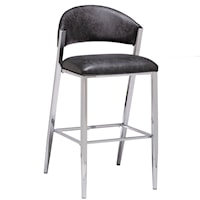 Modern Metal Bar Height Stool with Upholstered Curved Back