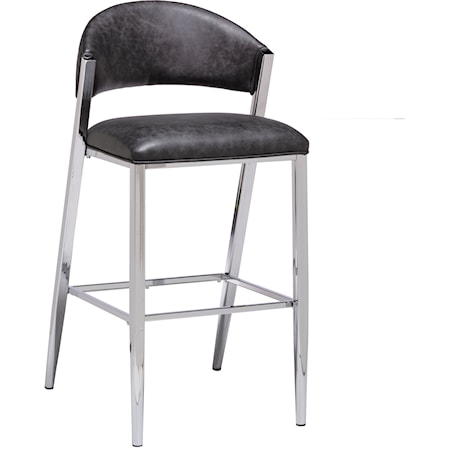 Modern Metal Bar Height Stool with Upholstered Curved Back
