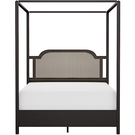 Farmhouse Wood and Metal Queen Size Canopy Bed with Low Footboard