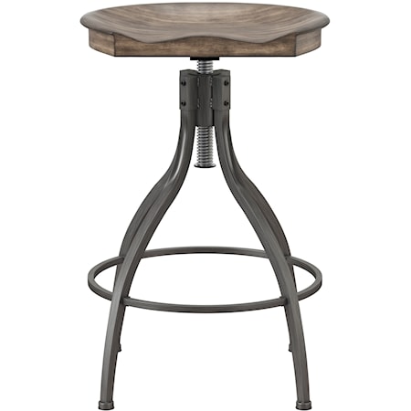 Worland Backless Metal Adjustable Height Stool with Wood Saddle Seat