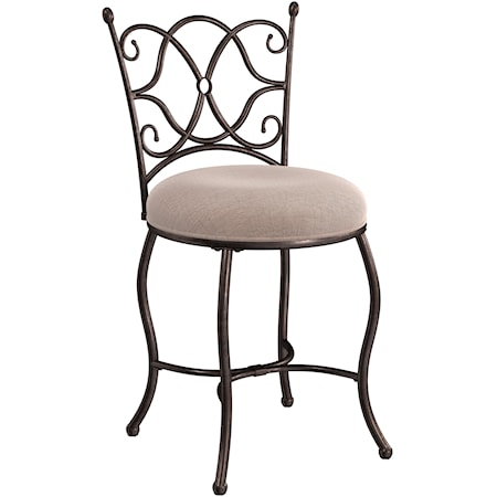 Metal Vanity Stool with an Ornate Scrollwork Design