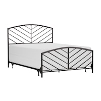 Metal Queen Size Headboard and Footboard with Chevron Spindle Design