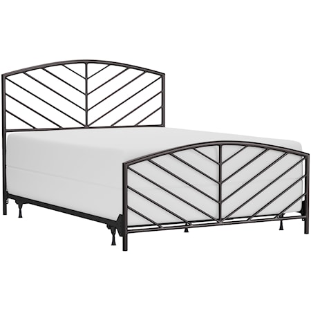 Metal Queen Size Headboard and Footboard with Chevron Spindle Design