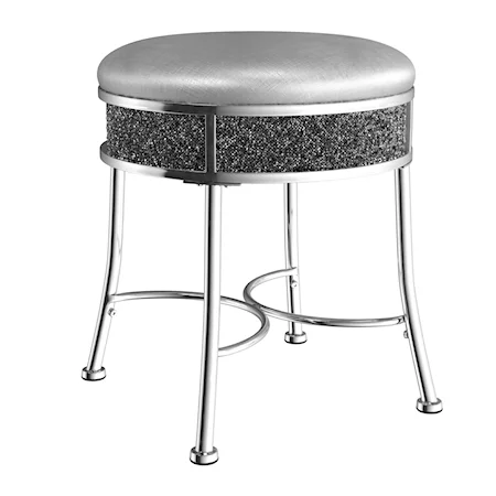 Glam Backless Metal Vanity Stool with Faux Diamond Cluster