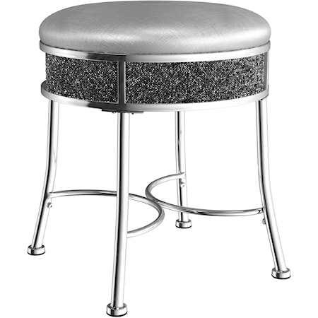 Glam Backless Metal Vanity Stool with Faux Diamond Cluster