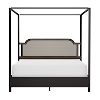 Wood and Metal King Size Canopy Bed with Low Footboard