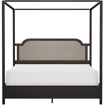 Wood and Metal King Size Canopy Bed with Low Footboard