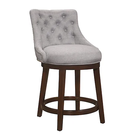 Wood Counter Height Swivel Stool with Arms and Tufted Back