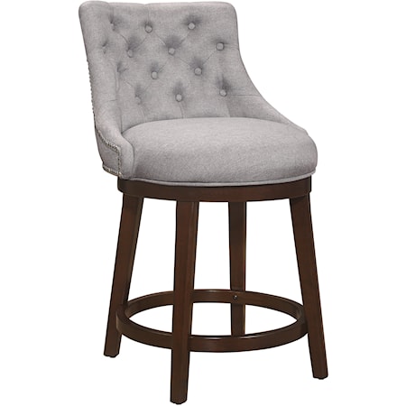 Wood Counter Height Swivel Stool with Arms and Tufted Back