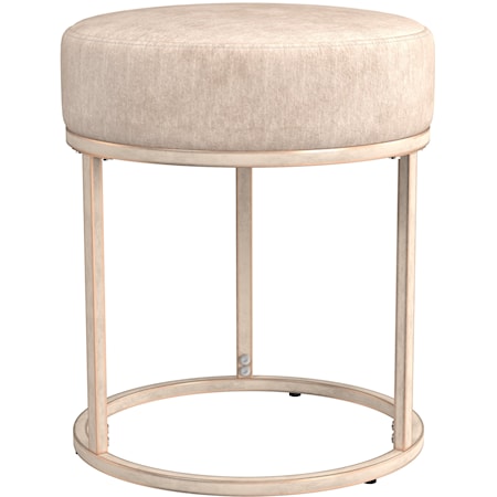 Backless Metal and Upholstered Vanity Stool with Round Base