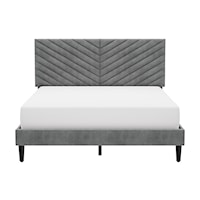 Crestwood Upholstered Chevron Pleated Platform Queen Bed with 2 Dual USB Ports