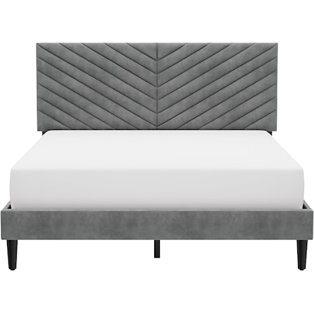 Crestwood Upholstered Chevron Pleated Platform Queen Bed with 2 Dual USB Ports