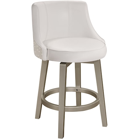 Contemporary Swivel Barstool with Upholstered Curved Back