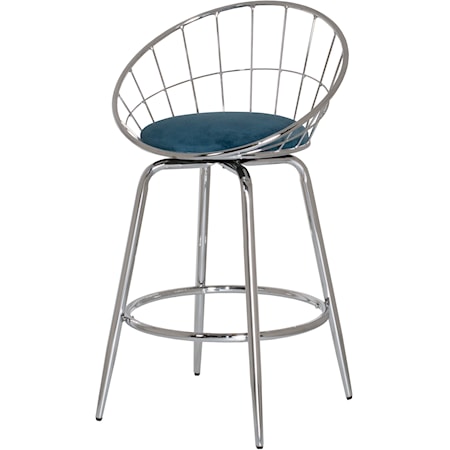 Mid-Century Modern Metal Swivel Counter Stool with Upholstered Seat