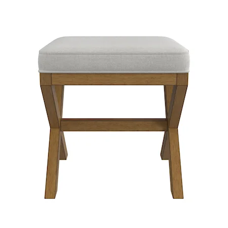 Wood and Upholstered Square Backless Vanity Stool with X Design Base