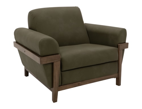 Contemporary Armchair with Exposed Wooden Base