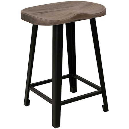 Transitional Wooden Stool with Metal Legs