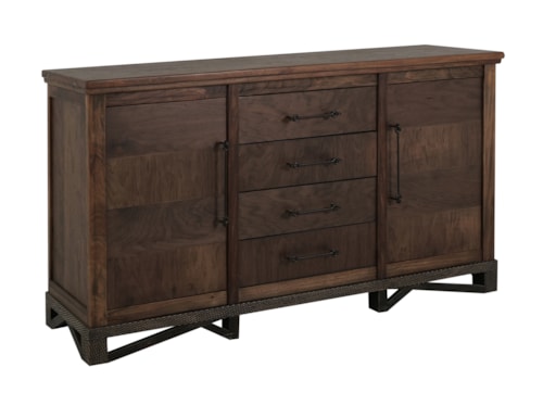 Transitional 4-Drawer Console with Interior Shelving