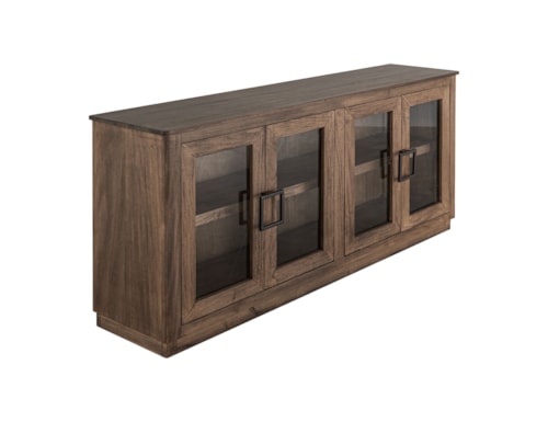 Rustic 4-Door TV Stand with Glass Doors