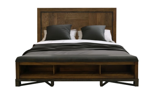 Transitional Queen Bed with Footboard Storage Bench