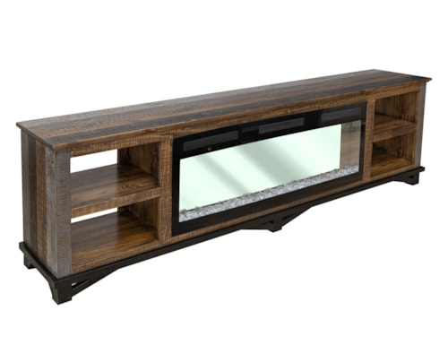 Rustic Electric Fireplace Console with Open Shelving