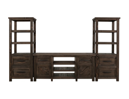 Farmhouse 6-Drawer Wall Unit with Open Shelving