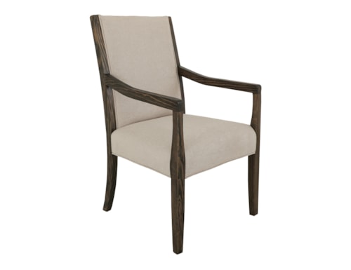 Transitional Upholstered Dining Arm Chair with Exposed Wood Arms