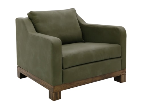 Transitional Armchair with Exposed Wooden Base