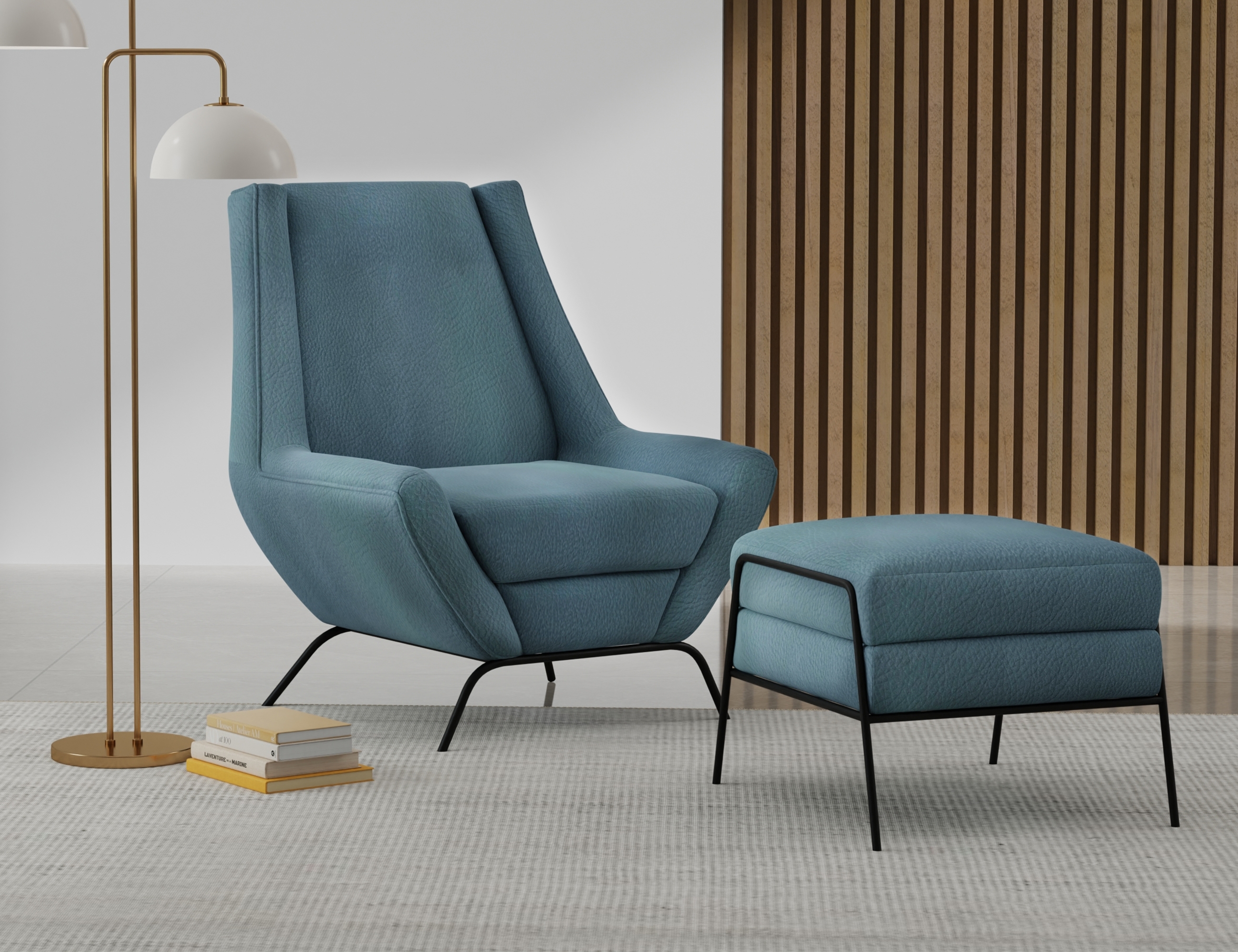 Uprooted Tyne Upholstered Ottoman with Metal Base