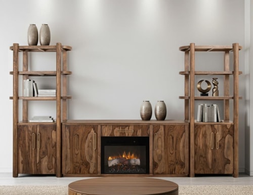 Modern Rustic 6-Door Wall Unit with Electric Fireplace