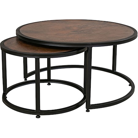 Rustic Nesting Cocktail Tables with Copper Top and Iron Base