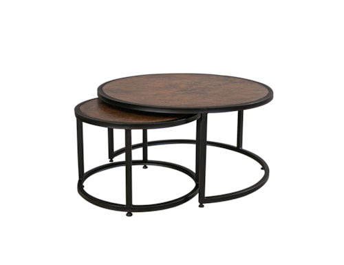 Rustic Nesting Cocktail Tables with Copper Top and Iron Base