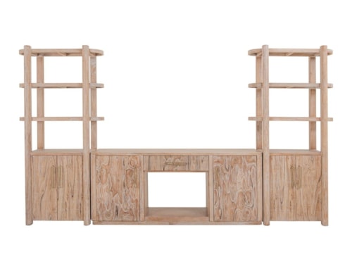 Modern Rustic 6-Door Wall Unit with Electric Fireplace