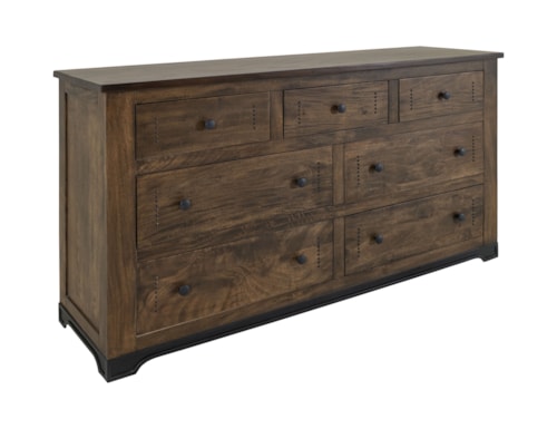 Rustic 7-Drawer Dresser with Wrought Iron Base