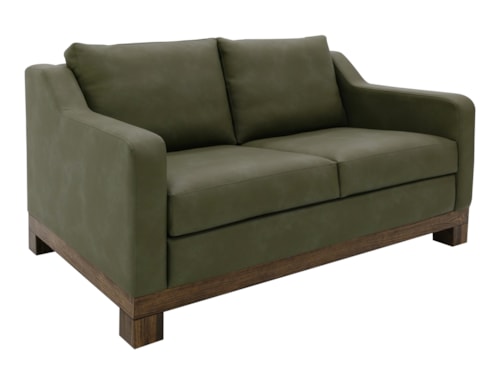 Transitional Loveseat with Exposed Wooden Base