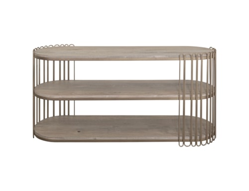 Mid-Century Modern Oval Sofa Table with Shelves