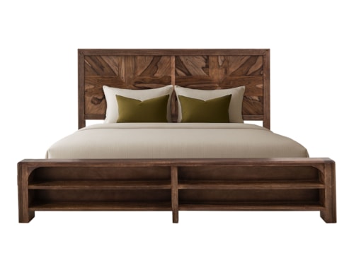 Contemporary Queen Panel Bed with Footboard Storage