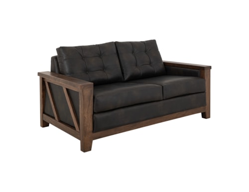 Transitional Button Tufted Loveseat with Wooden Frame