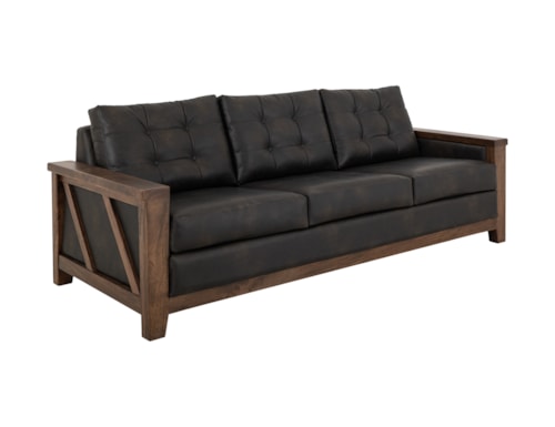Transitional Button Tufted Sofa with Wooden Frame