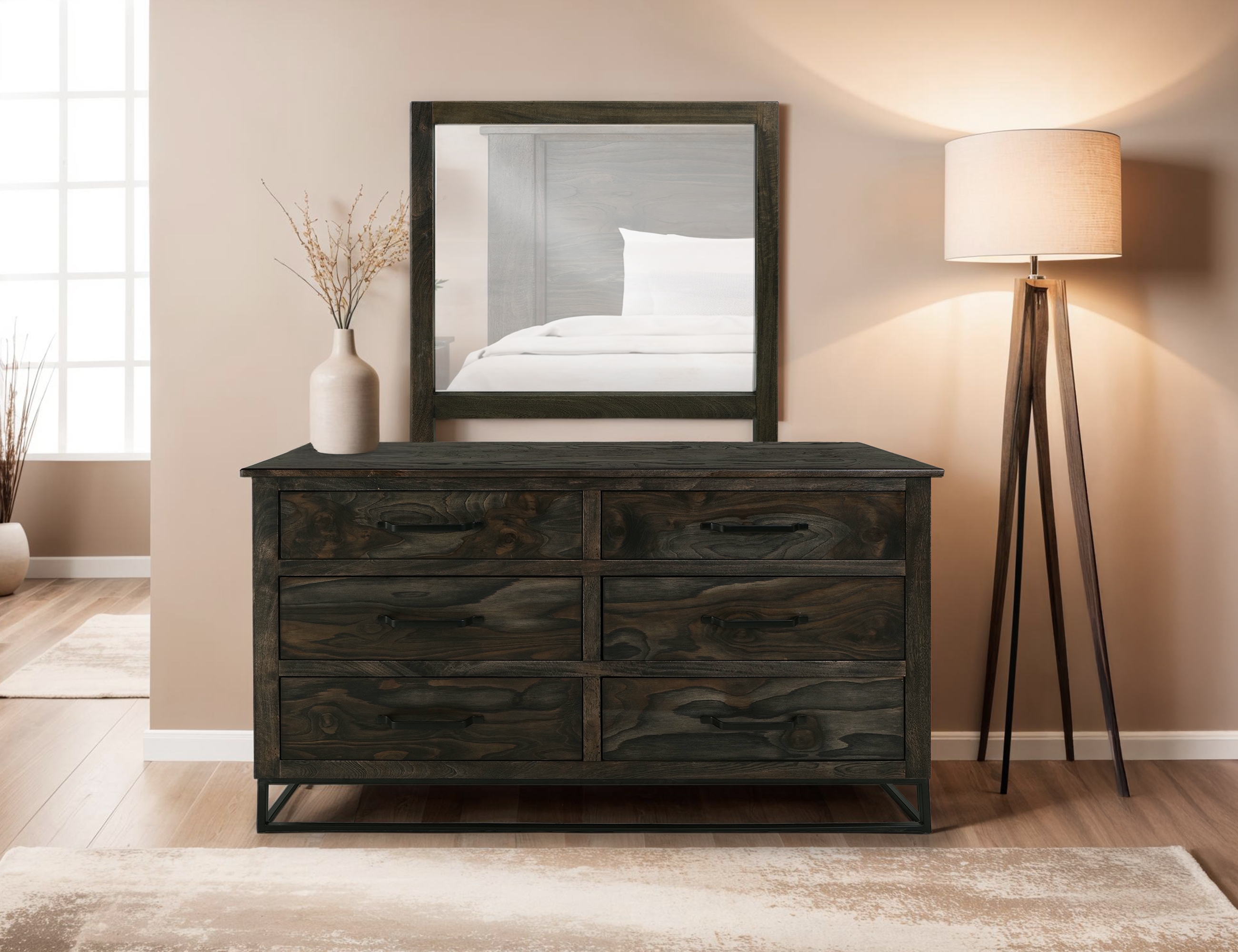 International Furniture Direct Dark Teak Mirror