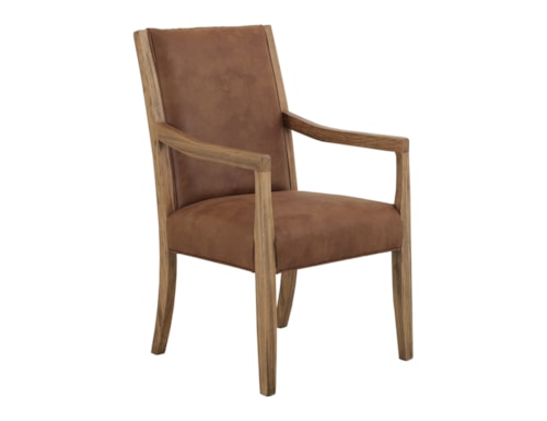 Transitional Upholstered Dining Armchair with Exposed Wood Arms