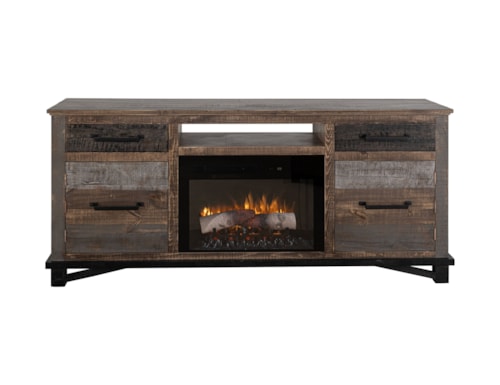 Rustic Electric Fireplace Console with Concealed Storage