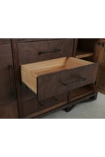 International Furniture Direct Walnut Transitional 4-Drawer Console with Interior Shelving